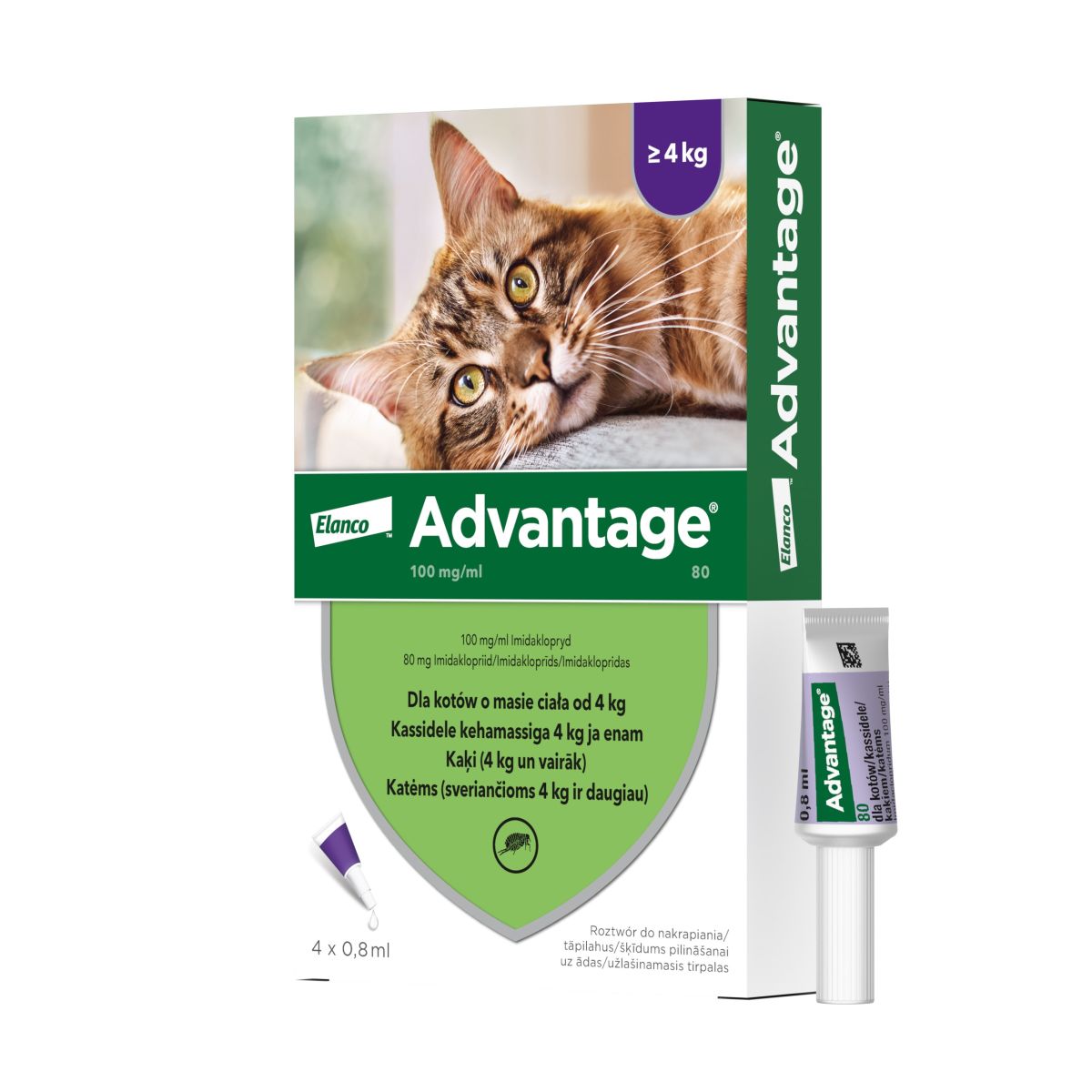 Advantage täpilahus kassile 100 ml/0,8 ml 4 tk