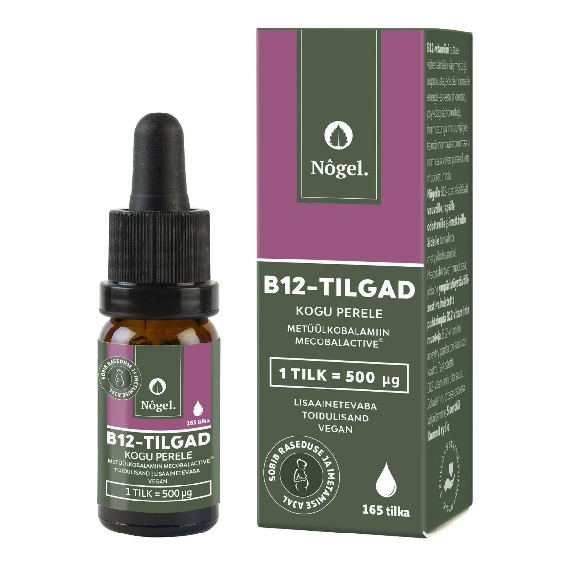 NÕGEL B12 VITAMIINI TILGAD KOGU PERELE 500MCG/TILGAS 10ML - Product Image