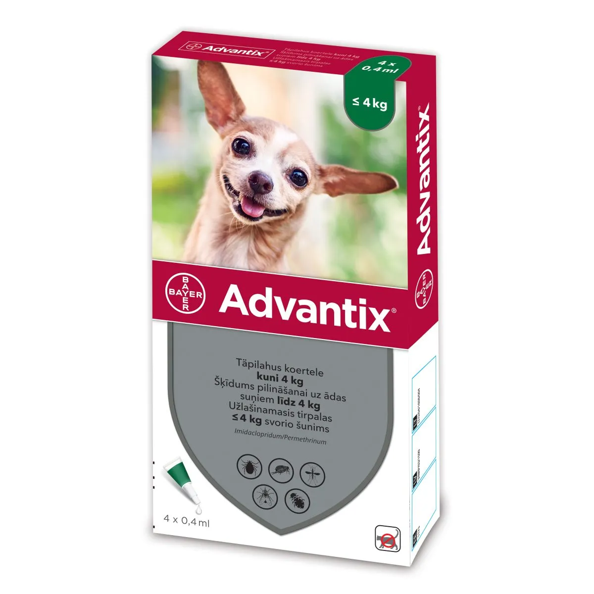 ADVANTIX TÄPILAHUS 500MG+100MG/ML 0,4ML N4 (<4KG) - Product Image