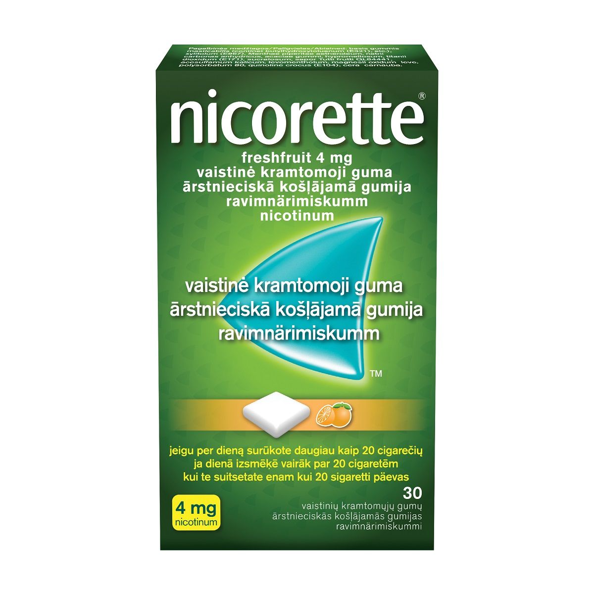 NICORETTE FRESHFRUIT NÄRIMISKUMM 4MG N30 - Product Image