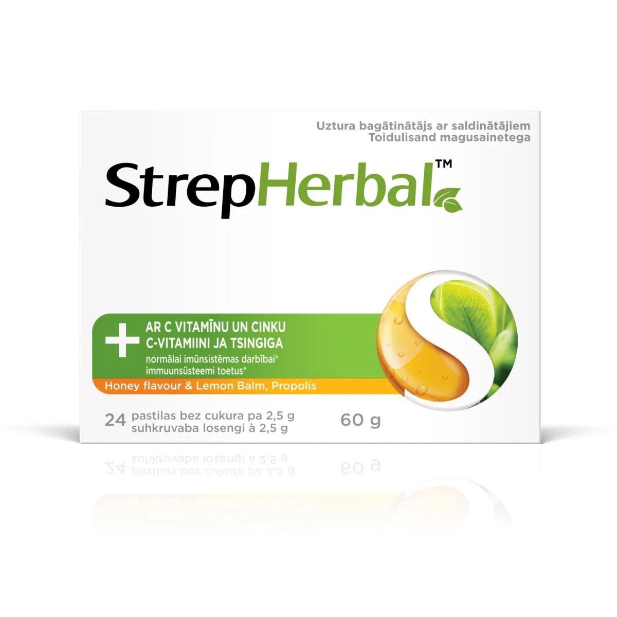 STREPHERBAL HONEY&LEMON BALM PROPOLIS LOSENG C-VITAMIIN+TSINK N24 - Product Image