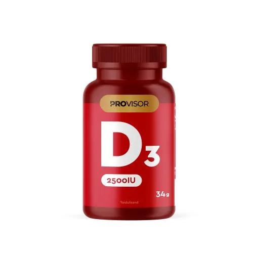 PROVISOR VITAMIIN D3 KAPSLID VIINAMARJASEEMNEÕLIGA 2500IU N90