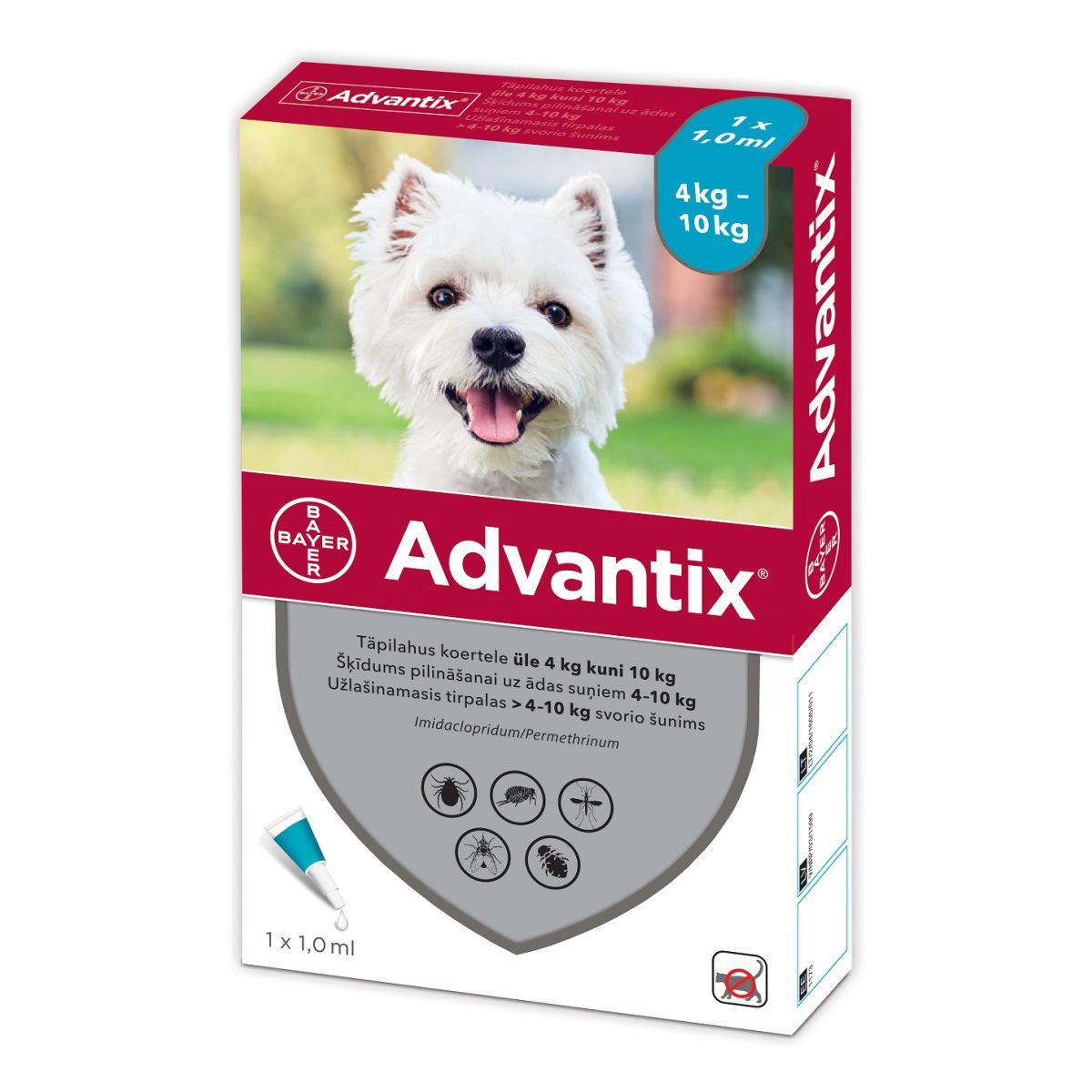 ADVANTIX TÄPILAHUS 500MG+100MG/ML 1ML N1 (>4-10KG) - Product Image