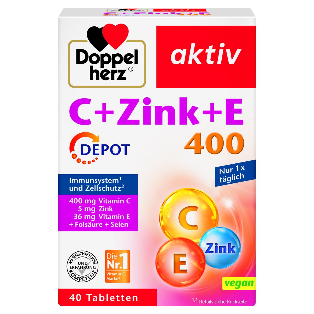 DOPPELHERZ AKTIV C+TSINK+E DEPOOTTBL N40 - Product Image