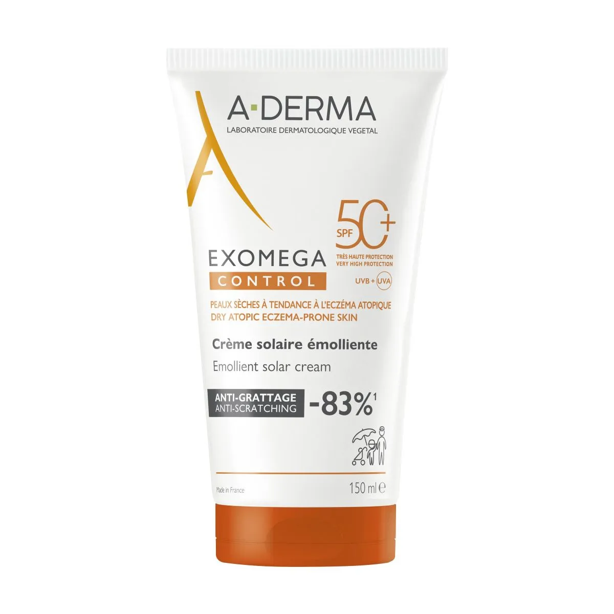 A-DERMA EXOMEGA EMOLLIENT PÄIKESEKAITSEKREEM 150ML - Product Image