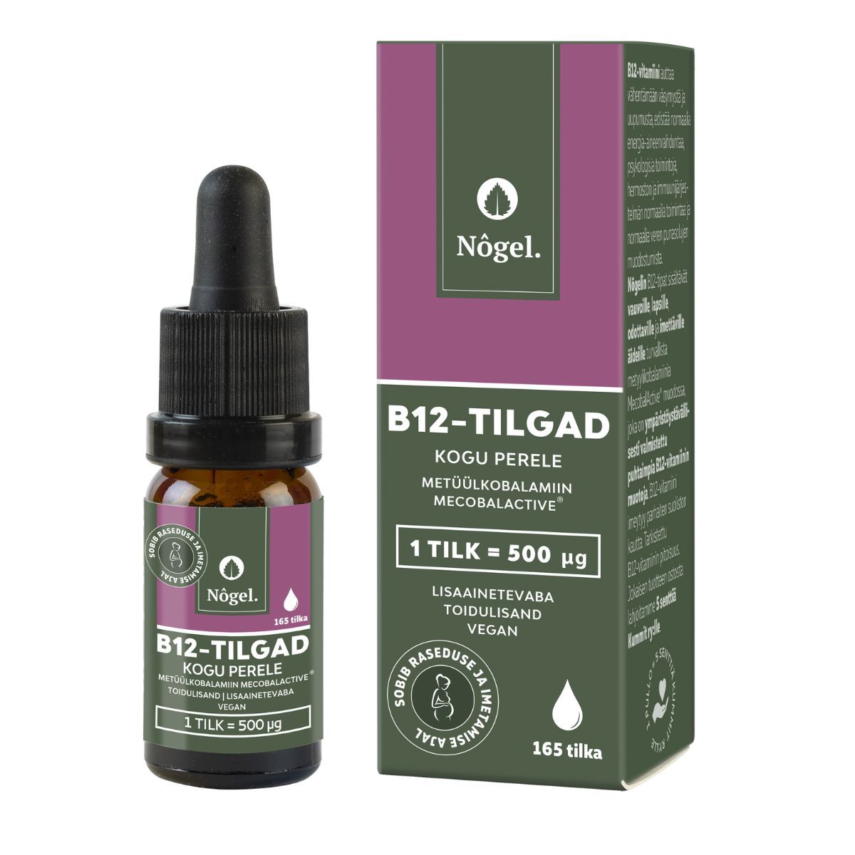 NÕGEL B12 VITAMIINI TILGAD KOGU PERELE 500MCG/TILGAS 10ML - Product Image