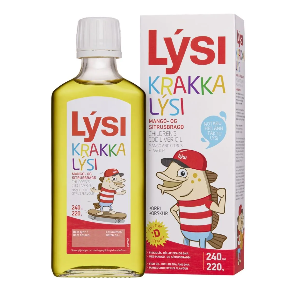 LYSI OMEGA-3 KALAMAKSAÕLI LASTELE MANGO JA TSITRUSVILJADEGA 240ML - Product Image