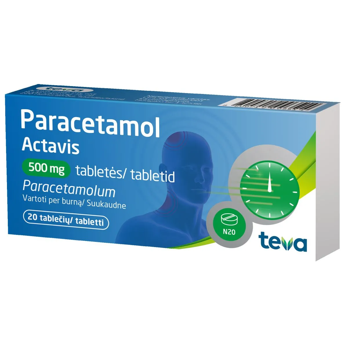PARACETAMOL ACTAVIS TBL 500MG N20 - Product Image