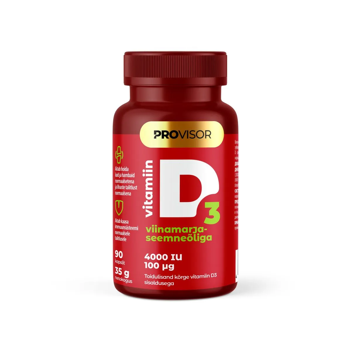 PROVISOR VITAMIIN D3 KAPSLID VIINAMARJASEEMNEÕLIGA 4000IU N90 - Product Image