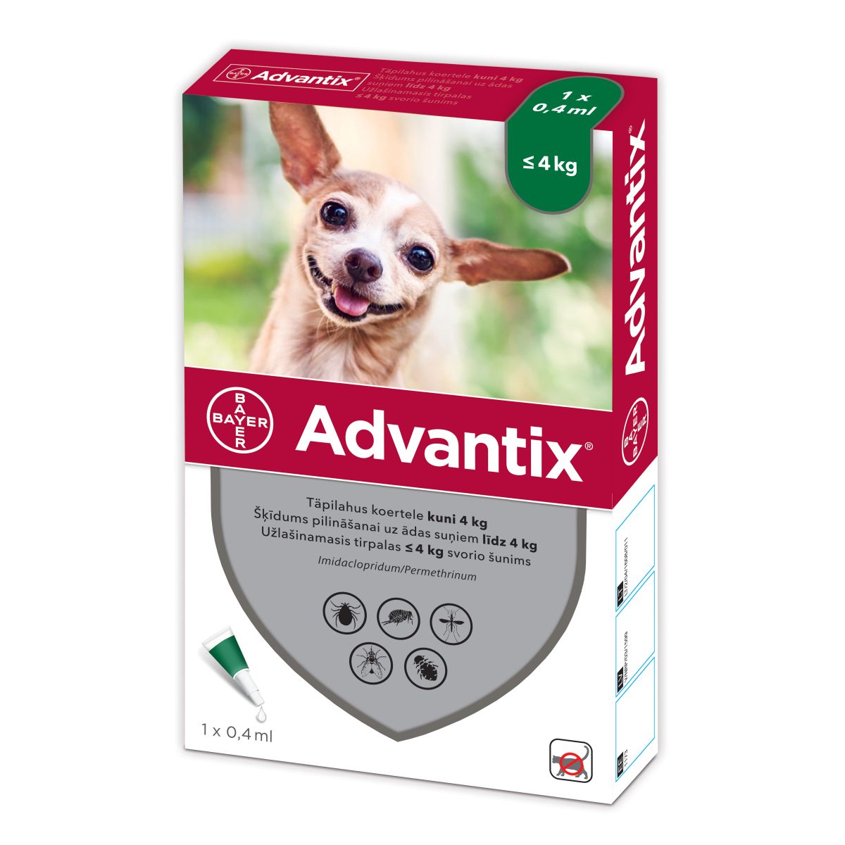 ADVANTIX TÄPILAHUS 500MG+100MG/ML 0,4ML N1 (<4KG) - Product Image