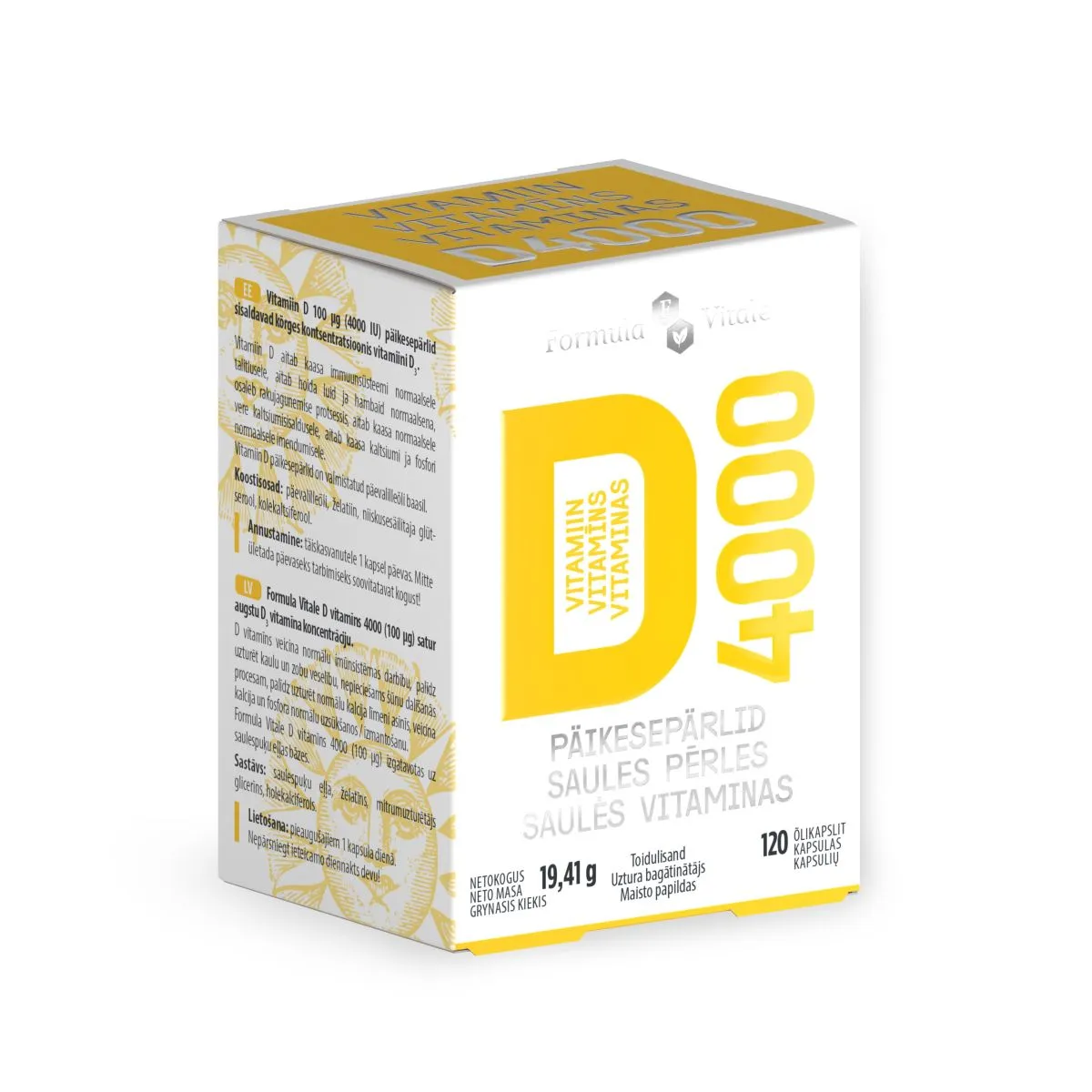 FORMULA VITALE D-VIT PÄIKESEPÄRLID 4000IU N120 - Product Image