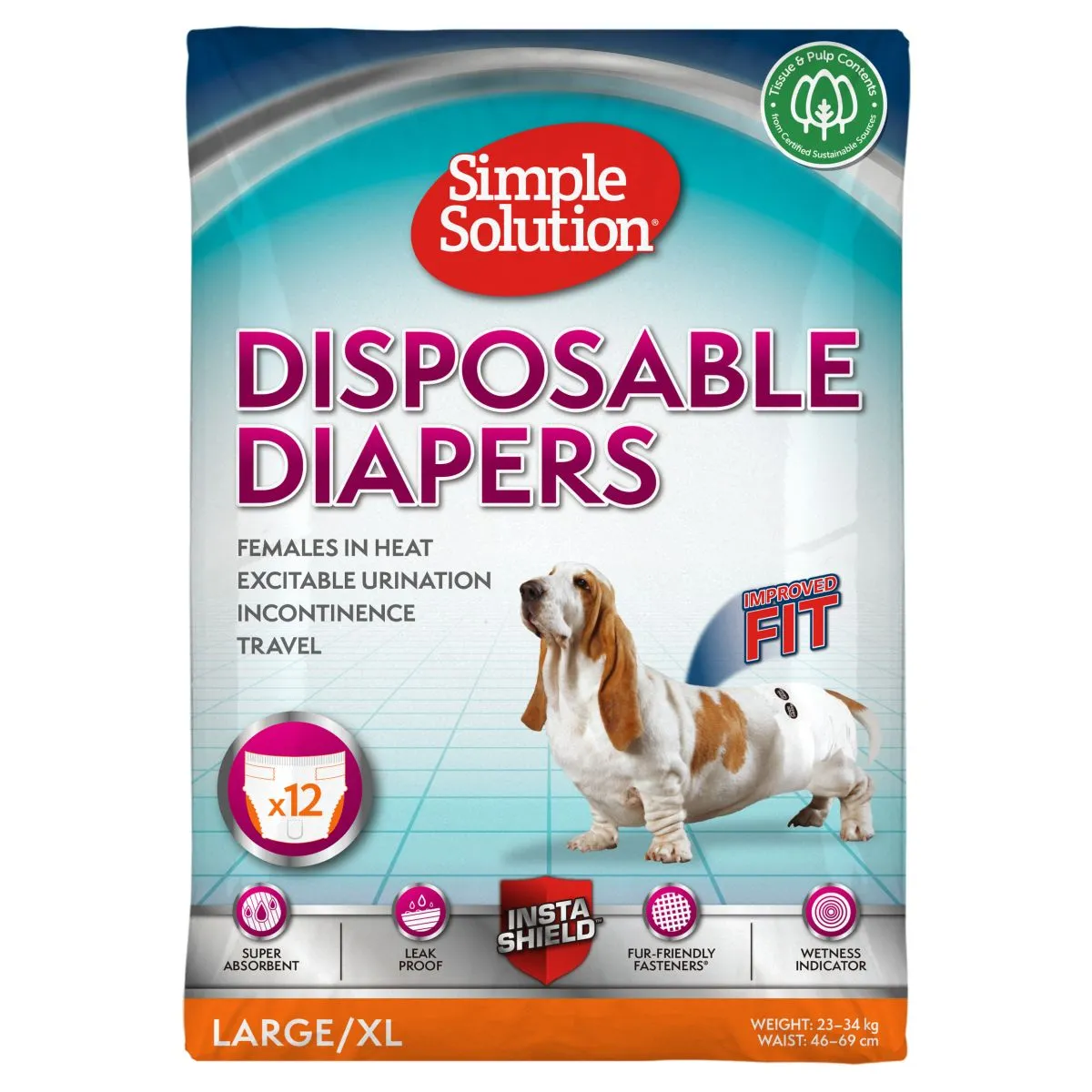 Simple Solution ühekordne mähe emasele koerale, L suurus, 12 tk - Product Image