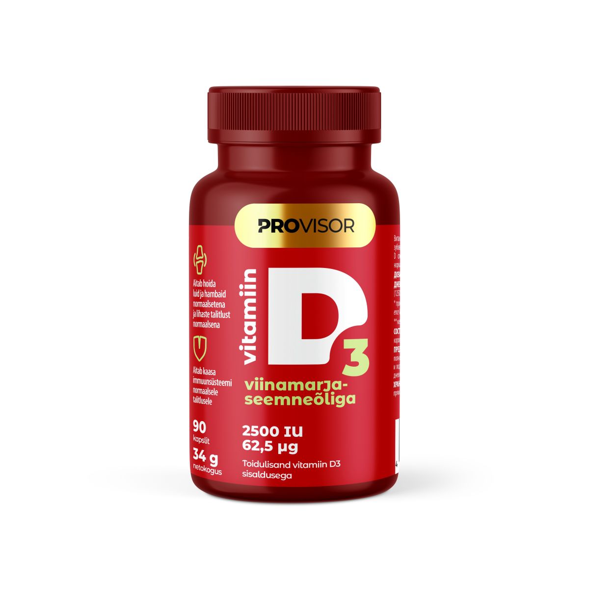 PROVISOR VITAMIIN D3 KAPSLID VIINAMARJASEEMNEÕLIGA 2500IU N90 - Product Image