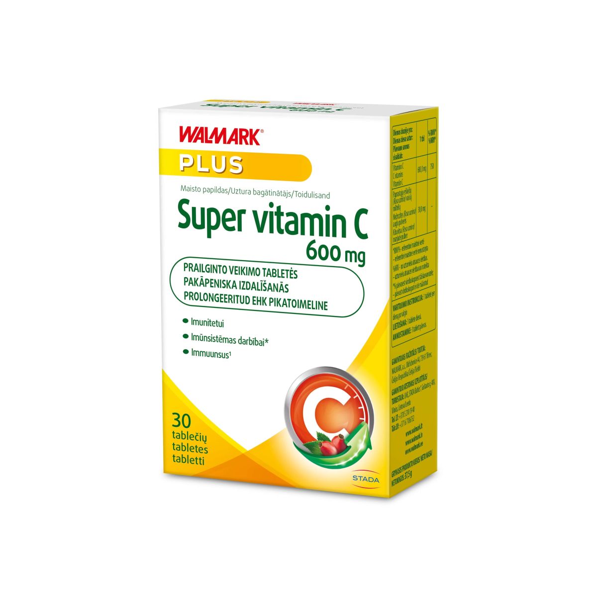 WALMARK SUPER VITAMIN C PROLONG 600MG TBL N30 - Product Image